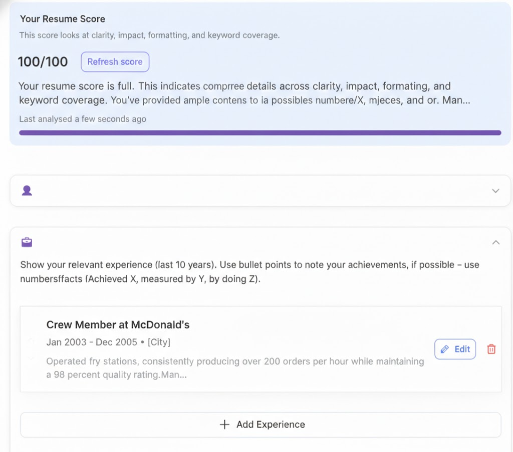 AI-optimized resume generation preview